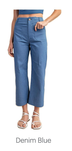 Miss Take A Guess Ankle Cropped Pant - Denim Blue