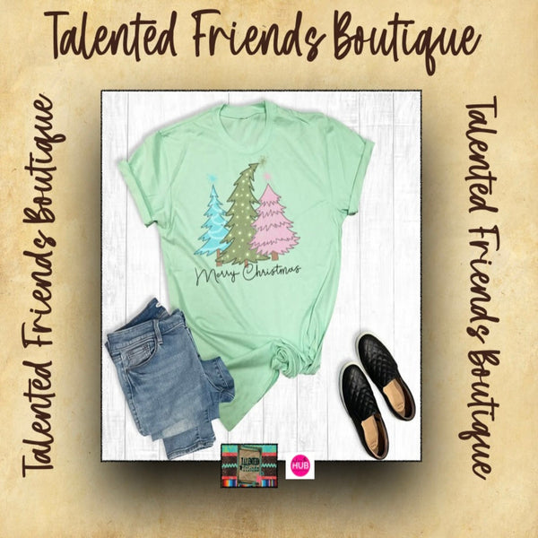 Merry Christmas Pastel Tree Trio T-shirt