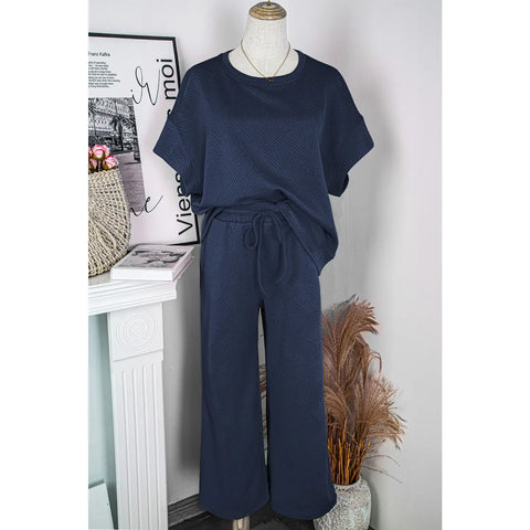 Make Your Day Textured Pant Set - Navy