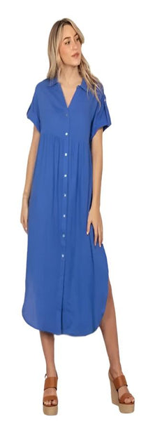 Miss Lively Spirit Button Up Dress - Royal Blue