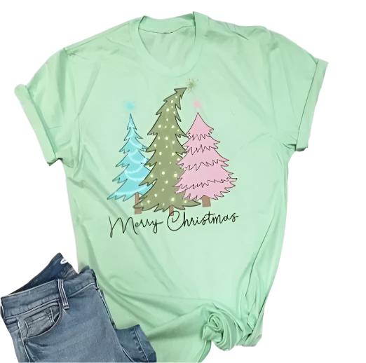 Merry Christmas Pastel Tree Trio T-shirt