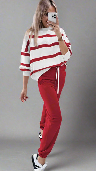 Miss Right On Time, Jogger Set - Red & White