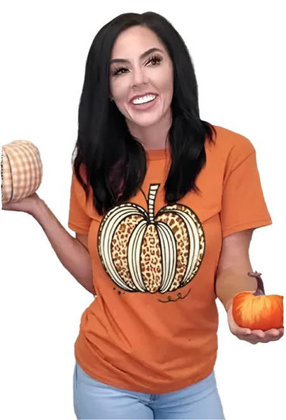 Sassy Autumn Leopard Pumpkin T-shirt