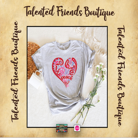 Love, Peace, Joy Heart T-shirt